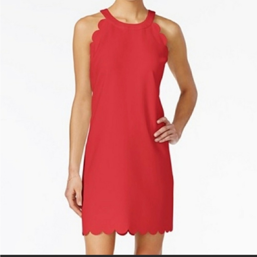 Maison Jules Red Dress with Scalloped Hem